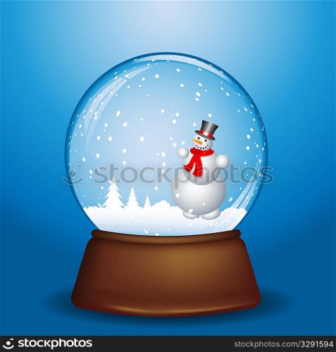 Snowman on a snowy night in snow globe