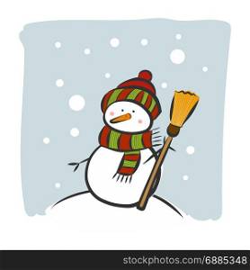 Snowman on a snowy winter day