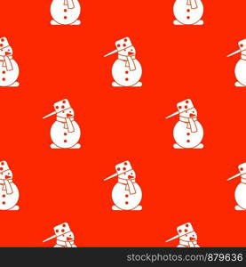 Snowman pattern repeat seamless in orange color for any design. Vector geometric illustration. Snowman pattern seamless