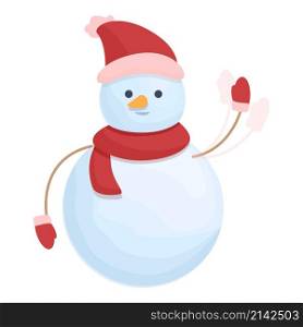 Snowman say hello icon cartoon vector. Christmas man. Scarf white. Snowman say hello icon cartoon vector. Christmas man