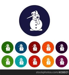 Snowman set icons in different colors isolated on white background. Snowman set icons