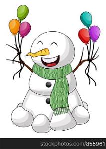 Snowman with balloon illustration vector on white background
