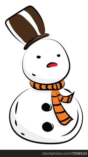 Snowman with big hat, illustration, vector on white background.
