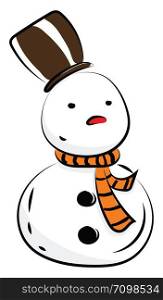 Snowman with big hat, illustration, vector on white background.