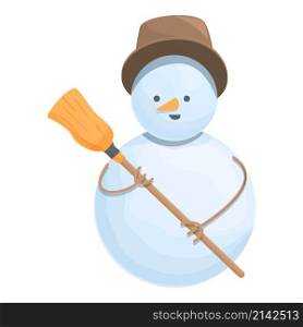 Snowman with broom icon cartoon vector. Snow christmas. Winter man. Snowman with broom icon cartoon vector. Snow christmas