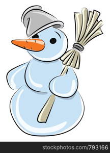 Snowman with carrot, illustration, vector on white background.