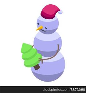 Snowman with fir tree icon isometric vector. Winter man. Cute xmas. Snowman with fir tree icon isometric vector. Winter man