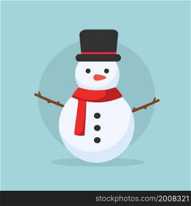 Snowman with hat and scarf isolated. Festive and Christmas greeting card. Vector stock
