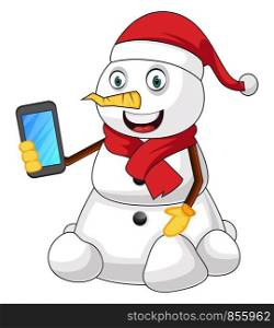 Snowman with phone illustration vector on white background