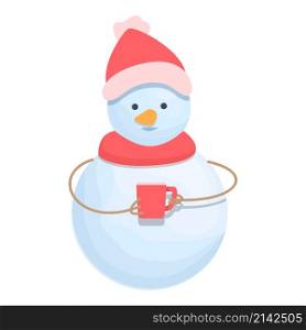 Snowman with team mug icon cartoon vector. Hat ice man. Winter scarf. Snowman with team mug icon cartoon vector. Hat ice man