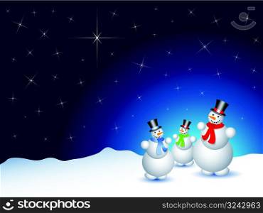 snowmen on a snowy night