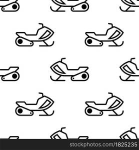 Snowmobile Icon Seamless Pattern, Snow Scooter Motorized Vehicle Vector Art Illustration