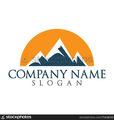 Snowy Mountain and sun vector logo design.