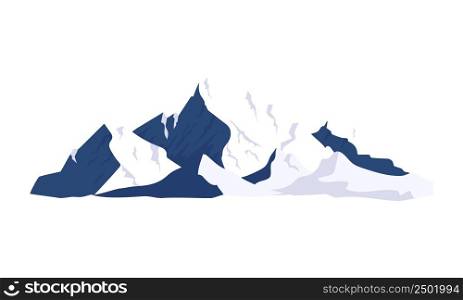 Snowy mountains semi flat color vector object. Ski season. Full sized item on white. Natural beauty. Place for snow sport. Simple cartoon style illustration for web graphic design and animation. Snowy mountains semi flat color vector object