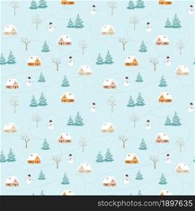 Snowy rural in winter seamless pattern for Christmas decorative,fabric,textile or wallpaper,vector illustration