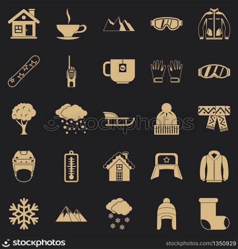 Snowy weather icons set. Simple set of 25 snowy weather vector icons for web for any design. Snowy weather icons set, simple style