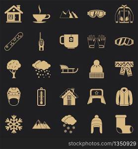 Snowy weather icons set. Simple set of 25 snowy weather vector icons for web for any design. Snowy weather icons set, simple style