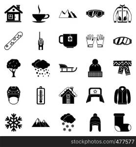 Snowy weather icons set. Simple set of 25 snowy weather vector icons for web isolated on white background. Snowy weather icons set, simple style