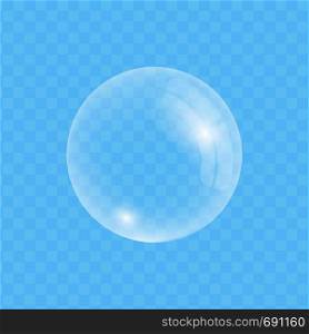 Soap bubble isolated on transparent background. Liquid ball template. Clear sphere with soft shadow