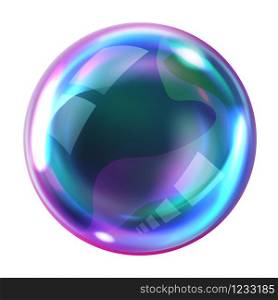 Soap bubble, realistic transparent air sphere of rainbow colors with reflections and highlights isolated on white background, vector illustrations. Soap rainbow bubbles with reflections