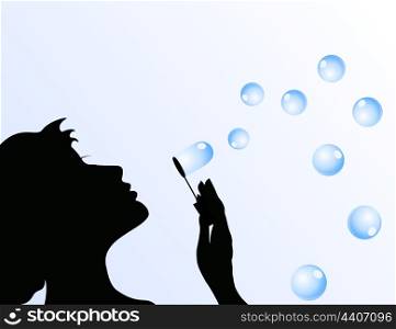 Soap bubble. The girl starts up soap bubbles. A vector illustration