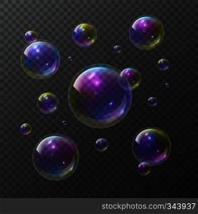 Soap bubbles. Abstract foam bubble sh&oo clear soap rainbow wash bubbling shiny bubbly texture vector set. Soap bubbles. Abstract foam bubble sh&oo clear soap rainbow wash bubbling shiny bubbly texture isolated vector set