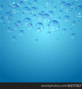 Soap bubbles background. Set of clean water, soap, gas or air bubbles with reflection on blue gradient background. Realistic underwater vector illustration.. Soap bubbles background, vector illustration. Set of clean water, soap, gas or air bubbles with reflection on blue gradient background. Realistic underwater.