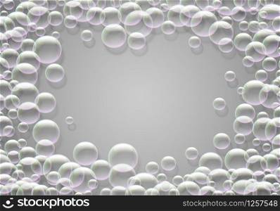 Soap bubbles background with rainbow colored airy foam round frame