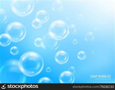 Soap bubbles bright sun and sky realistic background vector illustration