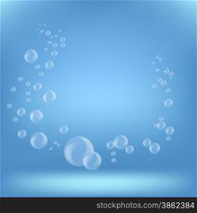 Soap Bubbles on Blue Sky Background. SPA Aqua Background.. Soap bubbles
