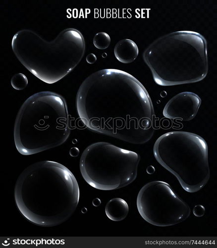 Soap bubbles realistic set isolated on transparent background vector illustration. Soap Bubbles Set