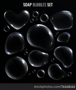 Soap bubbles realistic set isolated on transparent background vector illustration. Soap Bubbles Set