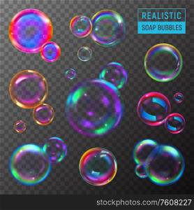 Soap bubbles realistic set on transparent background isolated vector illustration
