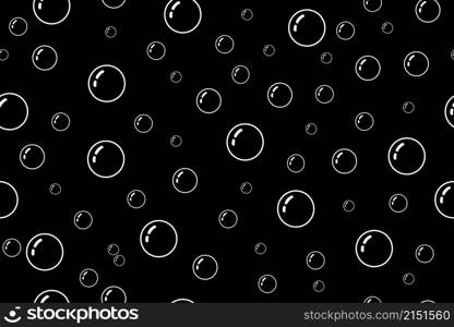 Soap bubbles seamless pattern. White line texture on black background. Water and bubble seamless pattern. Illustration for clean, shampoo and bathroom. Abstract repeat bubbles. Vector.