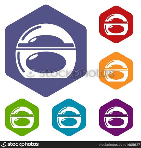 Soap dish icons vector colorful hexahedron set collection isolated on white. Soap dish icons vector hexahedron