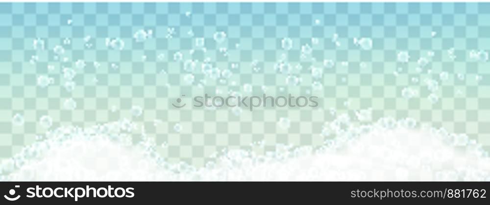 Soap foam and bubbles on transparent background. Vector illustration