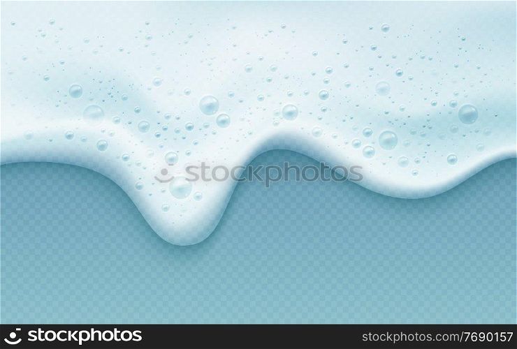 Soap foam with bubbles isolated on a blue transparent background. Shampoo bubbles texture. Vector illustration EPS10. Soap foam with bubbles isolated on a blue transparent background. Shampoo bubbles texture. Vector illustration