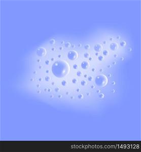 Soap foam with bubbles on blue water background. Vector illustration