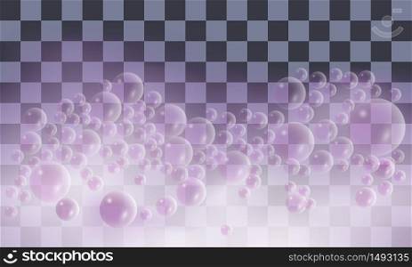 Soap foam with bubbles. Pink foam isolated on transparent background. Vector illustration
