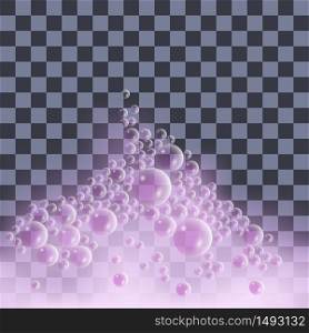 Soap foam with bubbles. Pink foam isolated on transparentr background. Vector illustration