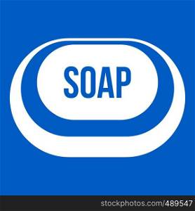 Soap icon white isolated on blue background vector illustration. Soap icon white