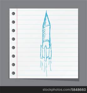 Soaring rocket ship cartoon icon. Sketch