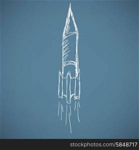 Soaring rocket ship cartoon icon. Sketch