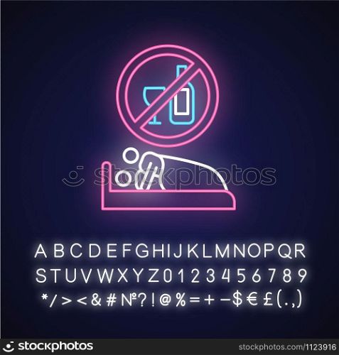 Sober sex neon light icon. Intimate relationship with male, female partner. No drinking, no alcohol for safe sex. Glowing sign with alphabet, numbers and symbols. Vector isolated illustration