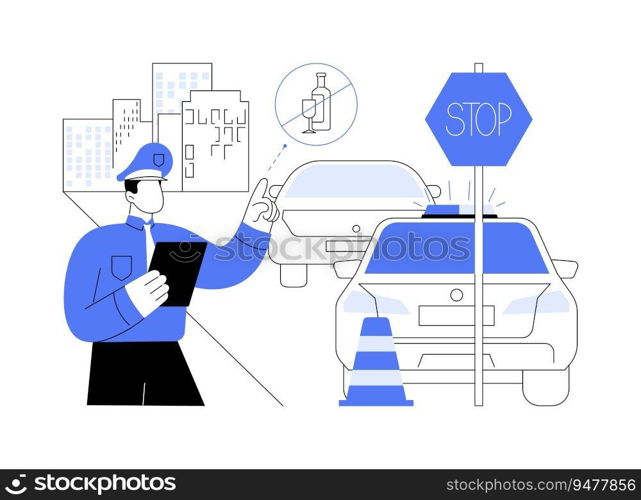 Sobriety checkpoint abstract concept vector illustration. Enforcement officers stop vehicles, preventative medicine, reducing motor vehicle crash deaths, sobriety checkpoint abstract metaphor.. Sobriety checkpoint abstract concept vector illustration.