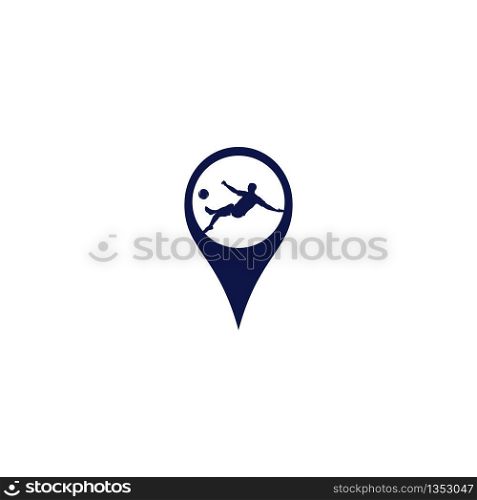 Soccer and Football Player and Map Pointer Logo Design. Soccer player and gps locator symbol or icon.