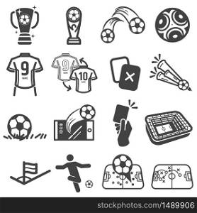 Soccer and football sports icons. Game play and champion competition- Vector.