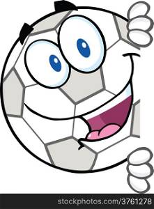 Soccer Ball Cartoon Character Looking Around A Blank Sign