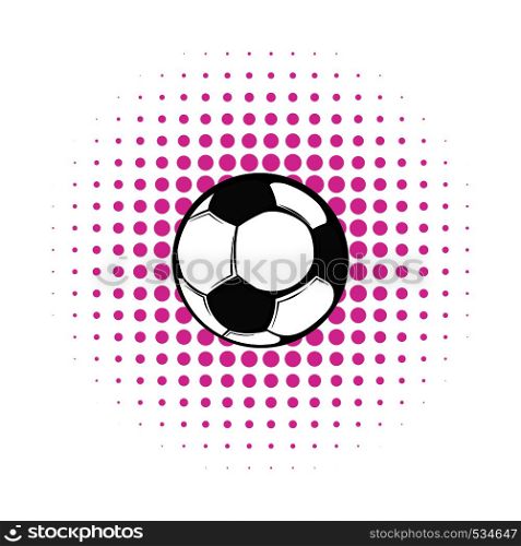 Soccer ball icon in comics style isolated on white background. Soccer ball icon, comics style