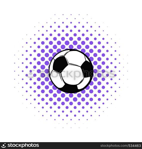Soccer ball icon in comics style on a white background. Soccer ball icon, comics style